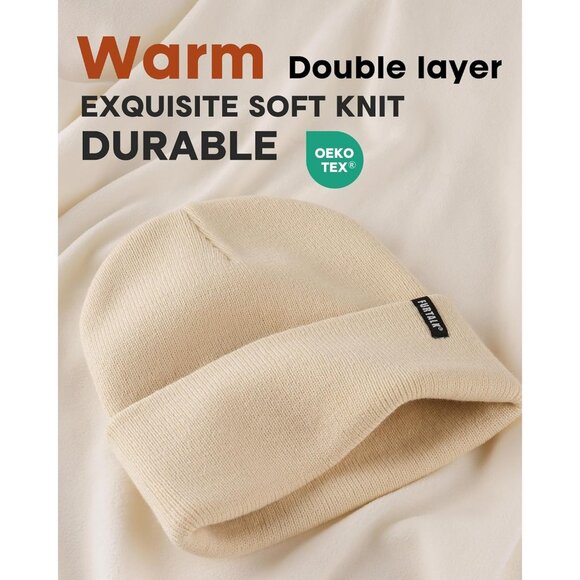 🆕 Women Cream Knit Beanie Hat Acrylic Winter Soft Wearing Warm Unisex Cuffed - Picture 2 of 8